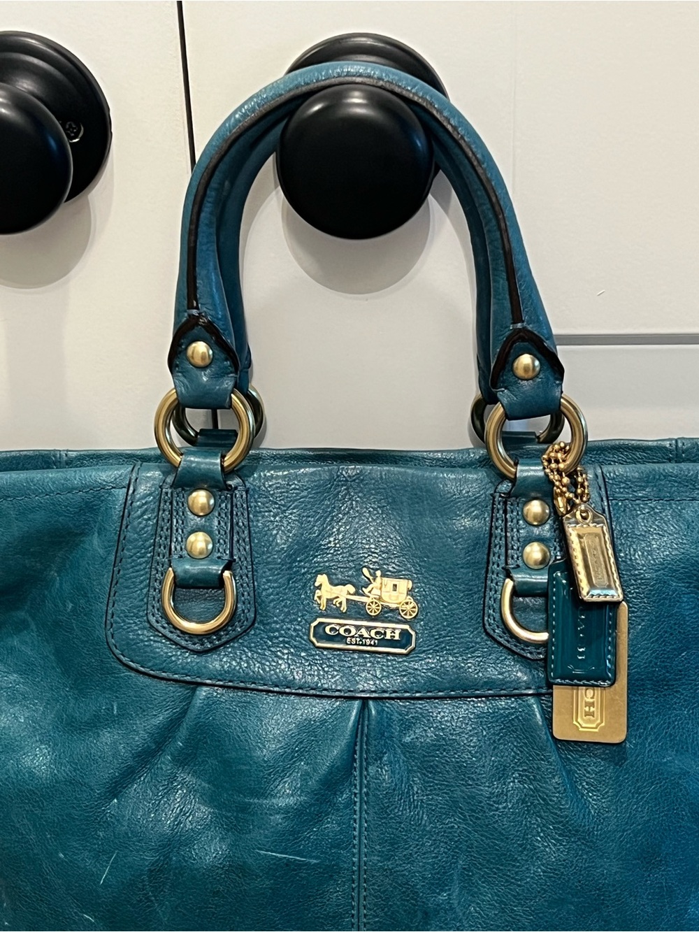 Rare, Coach Teal Blue Leather Tote with Gold Hardware - Picture 4 of 8